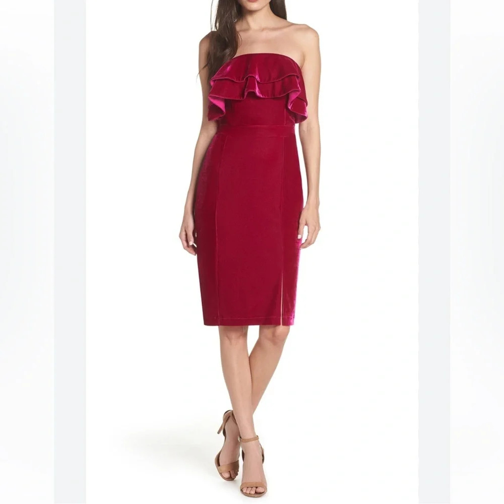 Adelyn Rae Dress Fuschia Velvet Strapless Knee Length NWT Size Large